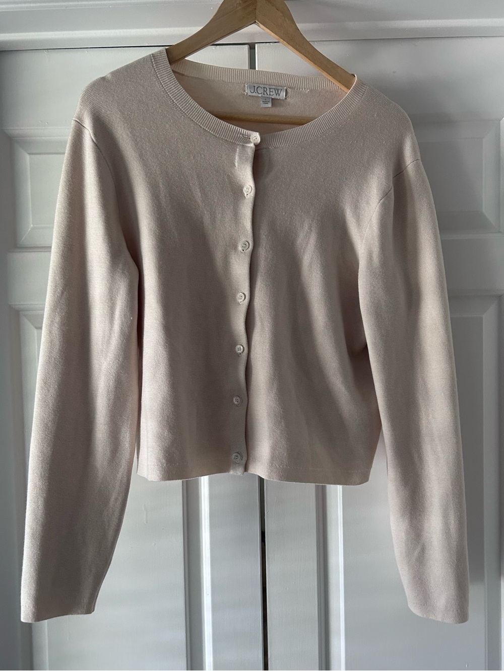 J.Crew Jackie Cardigan Beige Crewneck Button Sweater L